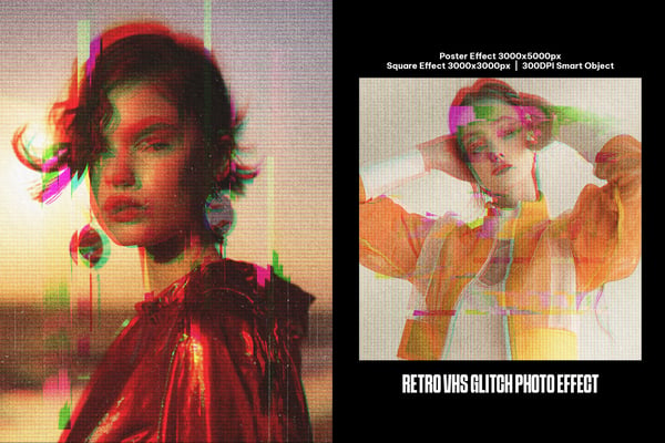 Retro VHS Glitch Square And Poster Photo Effect