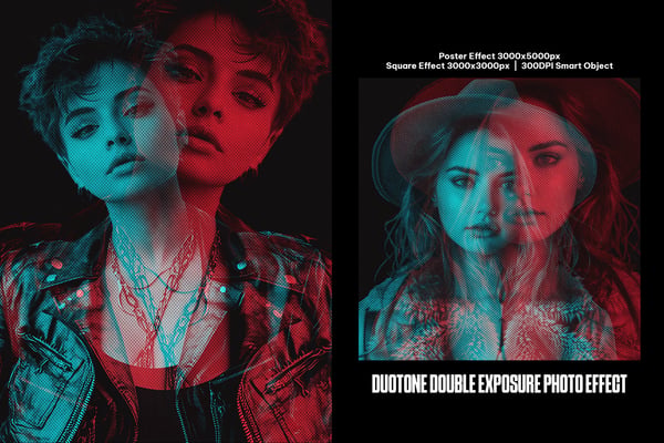 Duotone Double Exposure Square And Poster Photo Effect