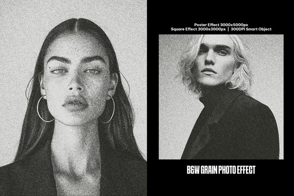 B&W Grain Square And Poster Photo Effect