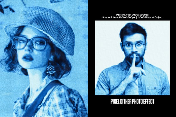 Pixel Dither Square And Poster Photo Effect