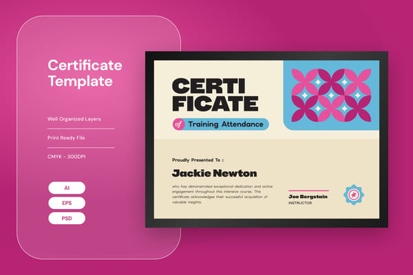 Free Modern Training Attendance Certificate Template