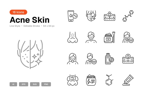 Acne Skin Icon Set