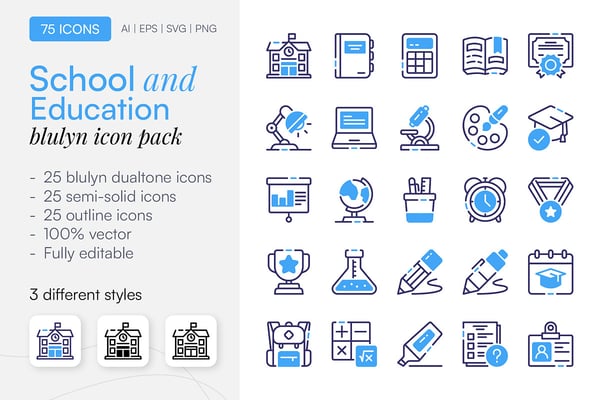 75 School and Education Icon Pack