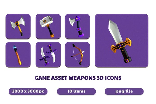 GAME ASSET WEAPONS 3D ICONS