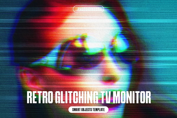 Retro Glitching TV Monitor Photo Effect