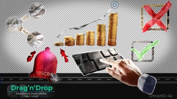 Business & Social Media Paper Collage Icon Elements