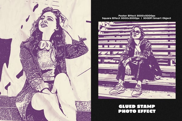 Glued Stamp Square And Poster Photo Effect