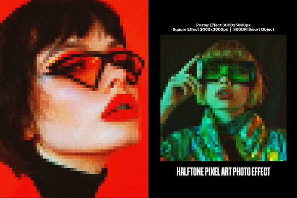 Halftone Pixel Art Square And Poster Photo Effect