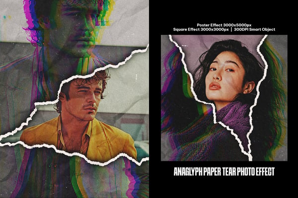 Anaglyph Paper Tear Square And Poster Photo Effect