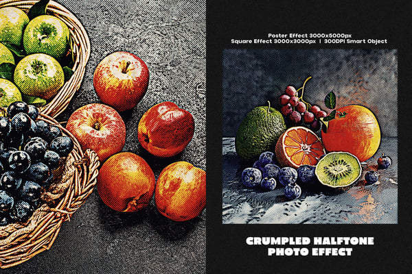 Crumpled Halftone Square And Poster Photo Effect