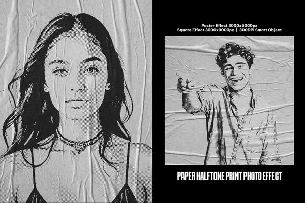 Paper Halftone Print Square And Poster Photo Effect