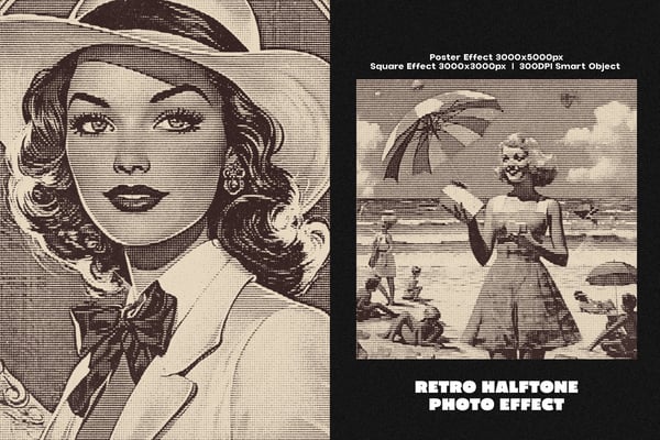 Retro Halftone Square And Poster Photo Effect