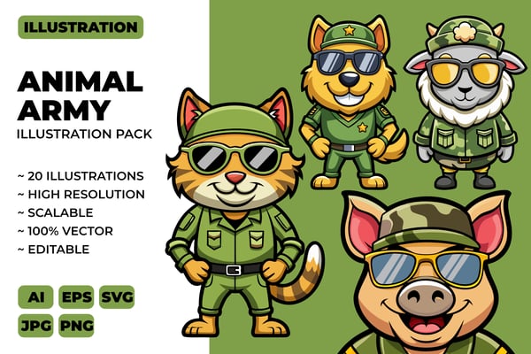 Animal Army Mascot Illustration Pack