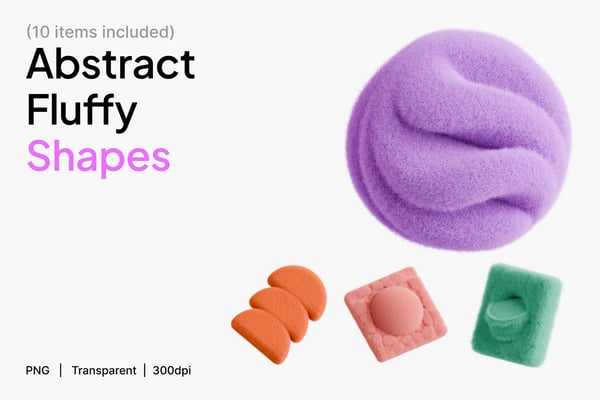 Abstract Fluffy Shape 3D Icon Set