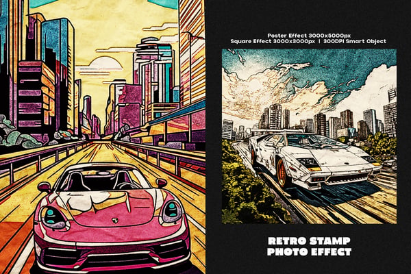 Retro Stamp Square And Poster Photo Effect