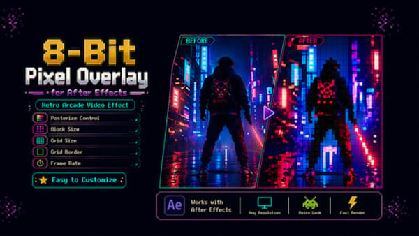 8-Bit Pixel Overlay for After Effects - Retro Arcade Video Effect