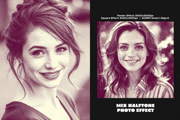 Mix Halftone Square And Poster Photo Effect