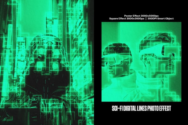 Sci-fi Digital Lines Square And Poster Photo Effect