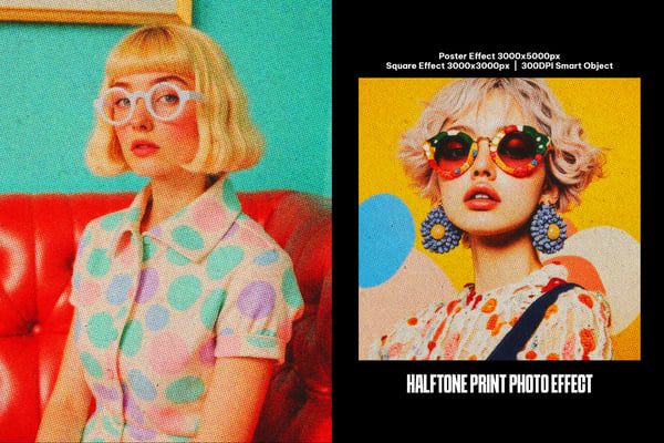 Halftone Print Square And Poster Photo Effect