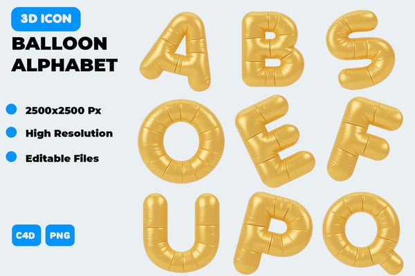 Balloon Alphabet 3D Icon Pack