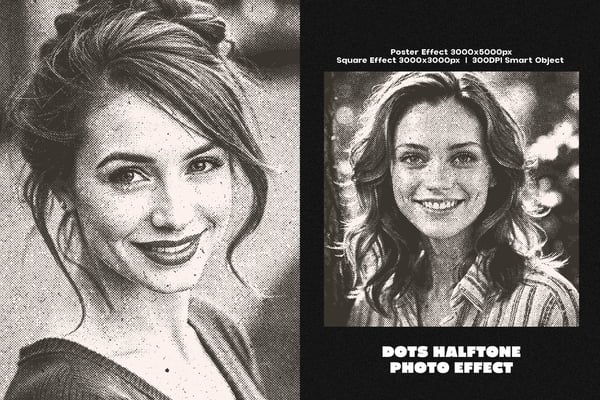 Dots Halftone Square And Poster Photo Effect