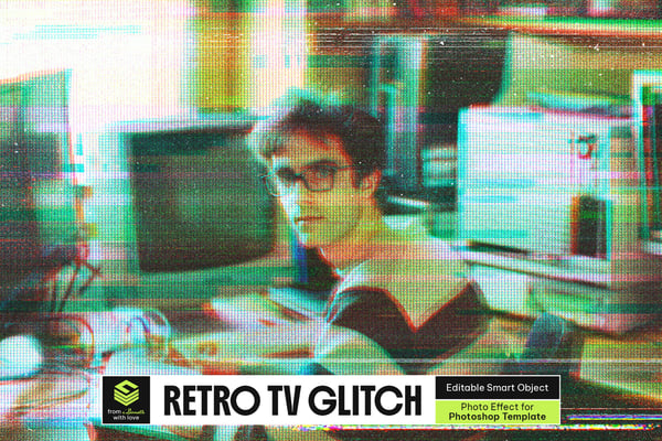 Retro TV Glitch Photo Effect
