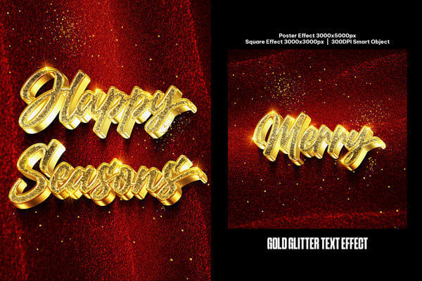 Gold Glitter Square And Poster Text Effect