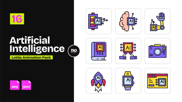 Artificial Intelligence Icons Pack | After Effects & Lottie Animation
