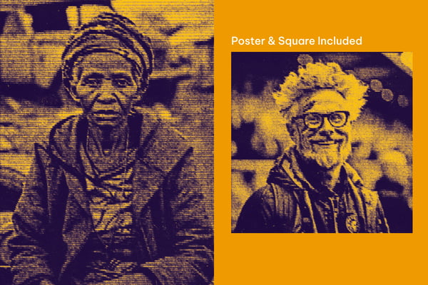 Halftone Screen Square And Poster Photo Effect