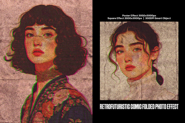 Retrofuturistic Comic Folded Square And Poster Photo Effect