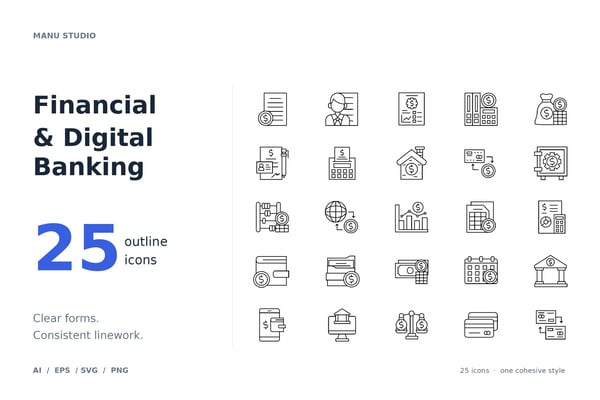 Financial and Digital Banking Icon Set – Fintech Icons