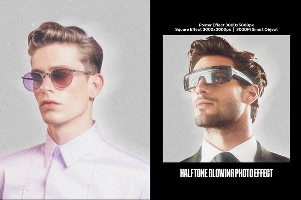 Halftone Glowing Square And Poster Photo Effect