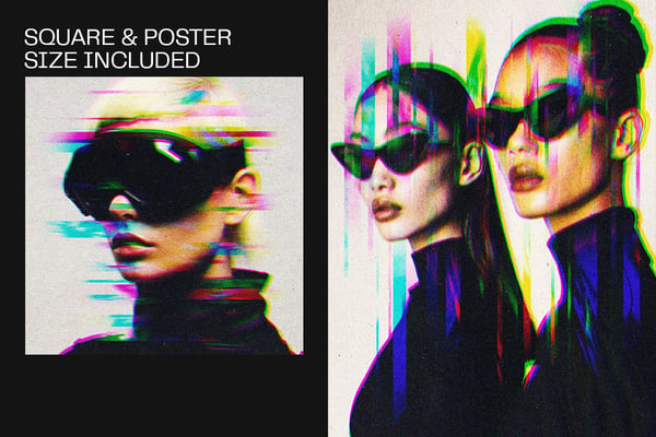 Glitch Retro Square And Poster Photo Effect