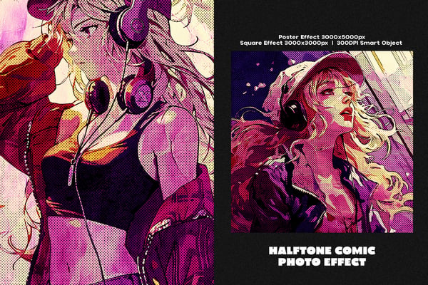 Halftone Comic Square And Poster Photo Effect