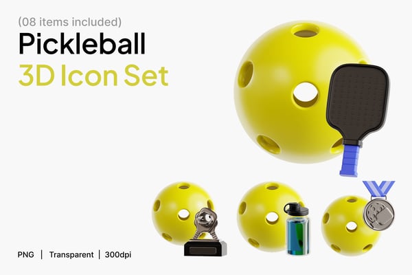 Pickleball 3D Icon Set