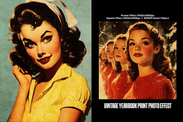 Vintage Yearbook Print Square And Poster Photo Effect
