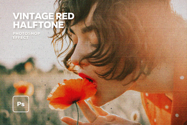 Vintage Red Halftone Photo Effect