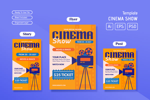 Free Cinema Show Flyer Template Set