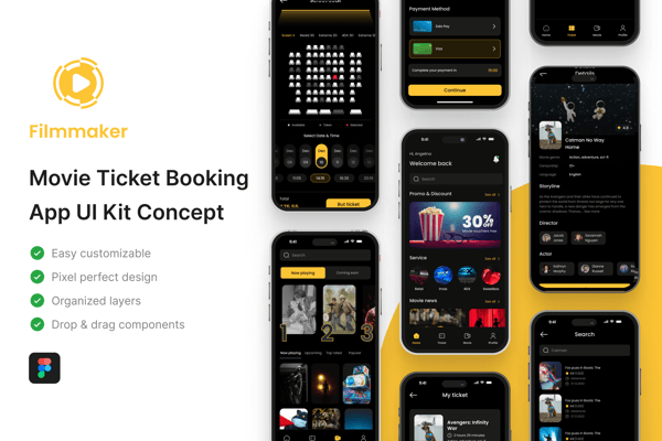 Filmmaker - Movie Ticket Booking App UI Kit