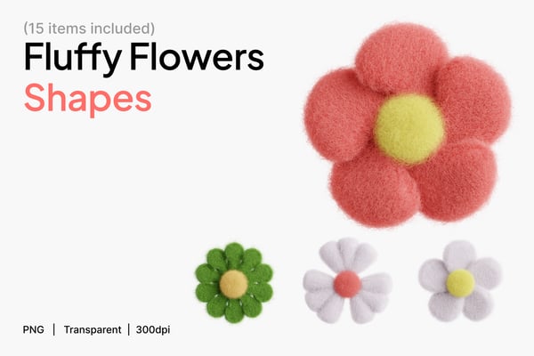 Fluffy Flowers 3D Icon Set