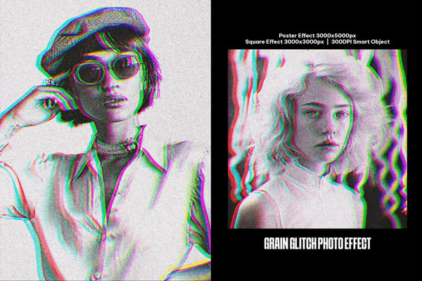 Grain Glitch Square And Poster Photo Effect