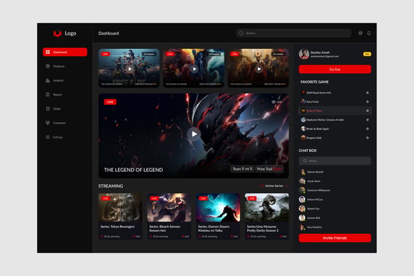 Game Streaming Dashboard UI Kit