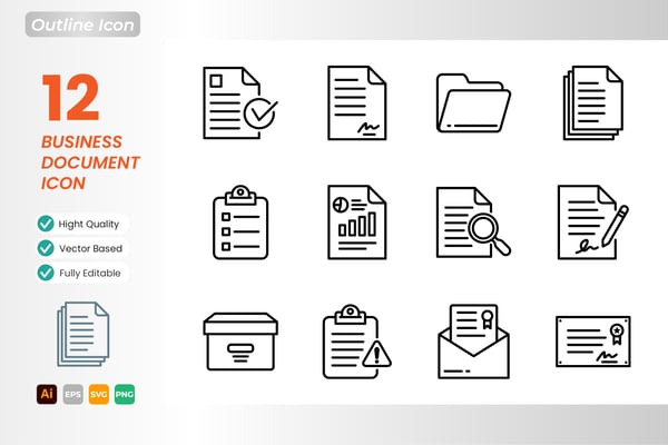 Business Document Outline Icon Set