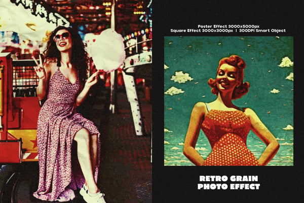 Retro Grain Square And Poster Photo Effect
