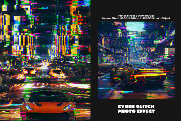 Cyber Glitch Square And Poster Photo Effect