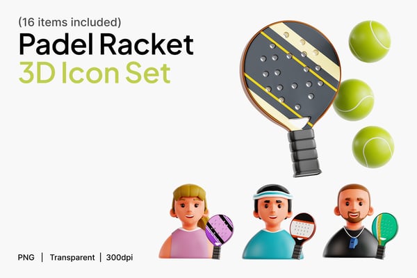 Padel Racket 3D Icon Set