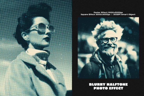 Blurry Halftone Square And Poster Photo Effect