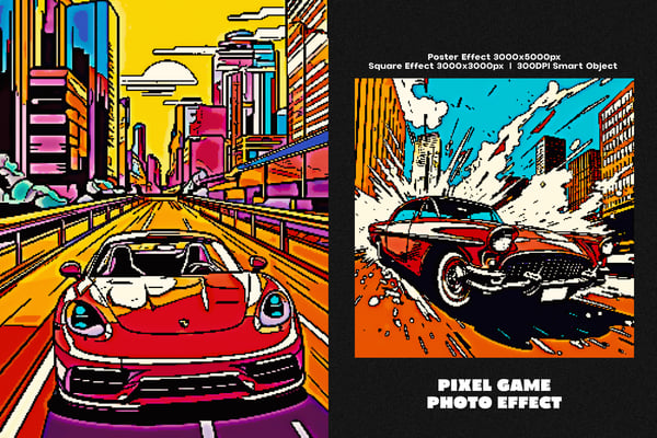 Pixel Game Square And Poster Photo Effect