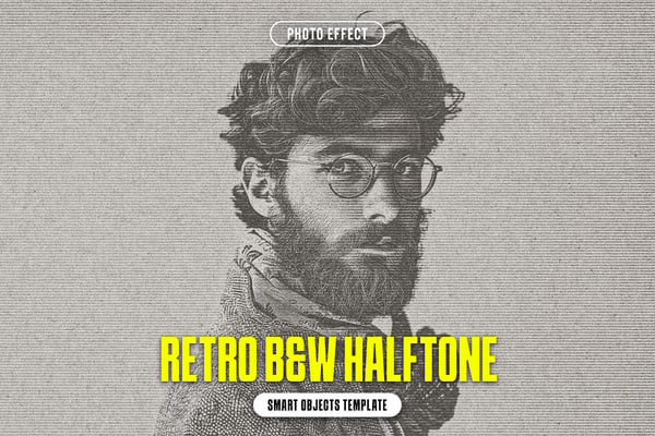 Retro B&W Halftone Photo Effect