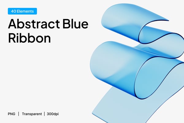 Abstract Blue Ribbon 3D Icon Set